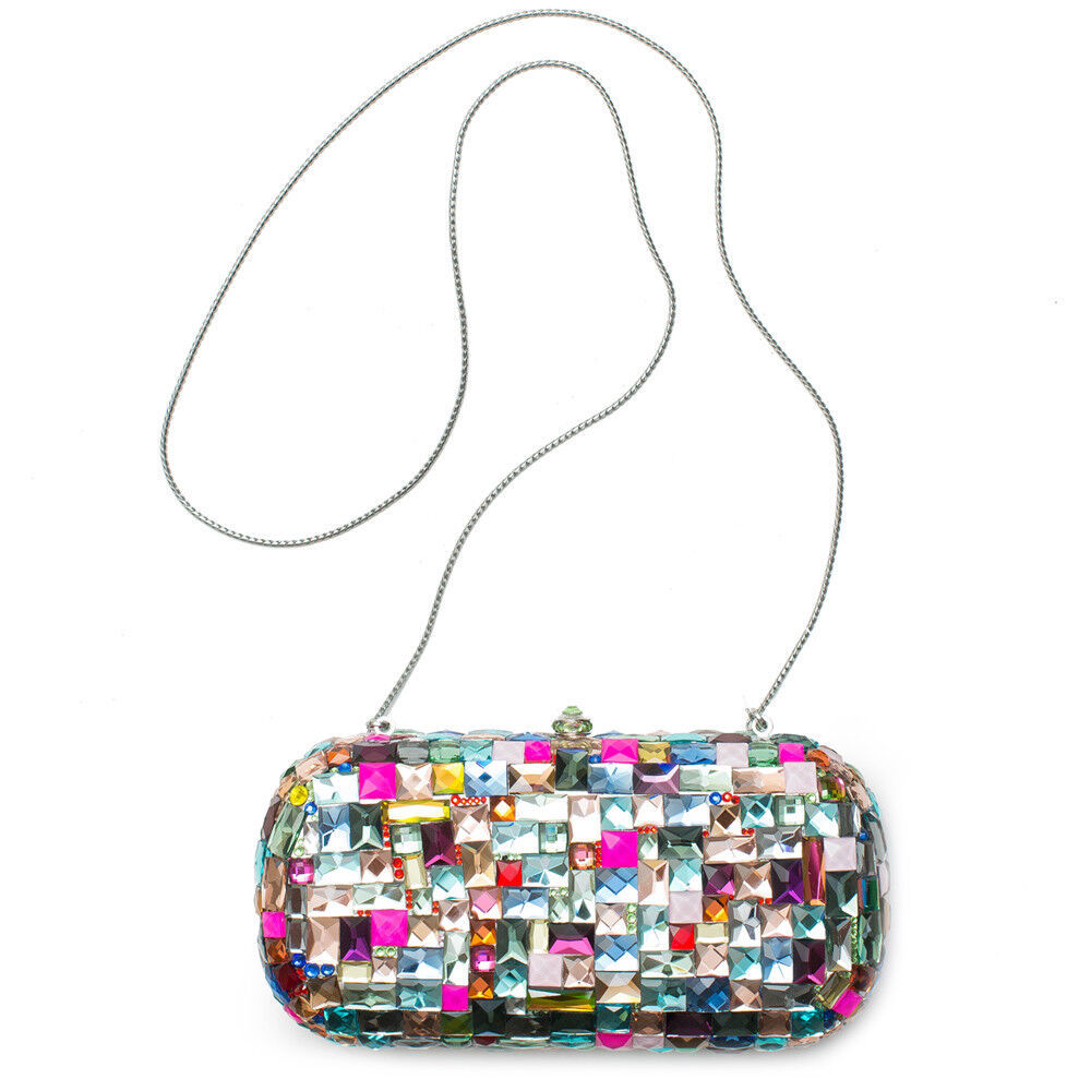 Geometric Multi Color Minaudiere Evening Bag Handbag Crystal Evening Bead NEW